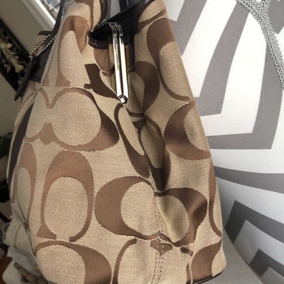 Coach Signature Striped Framed Carryall Satchel - Picture 4 of 13